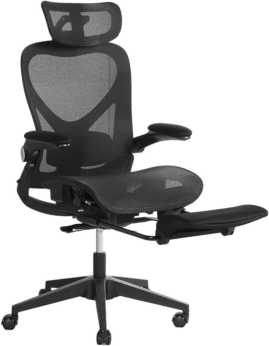 DESMIU Bureaustoel 62 x 48,5 x 129 cm - Ergonomisch Met Inklapbare Rugleuning - Voor Werk Studie En Spelen - Netstof Zwart