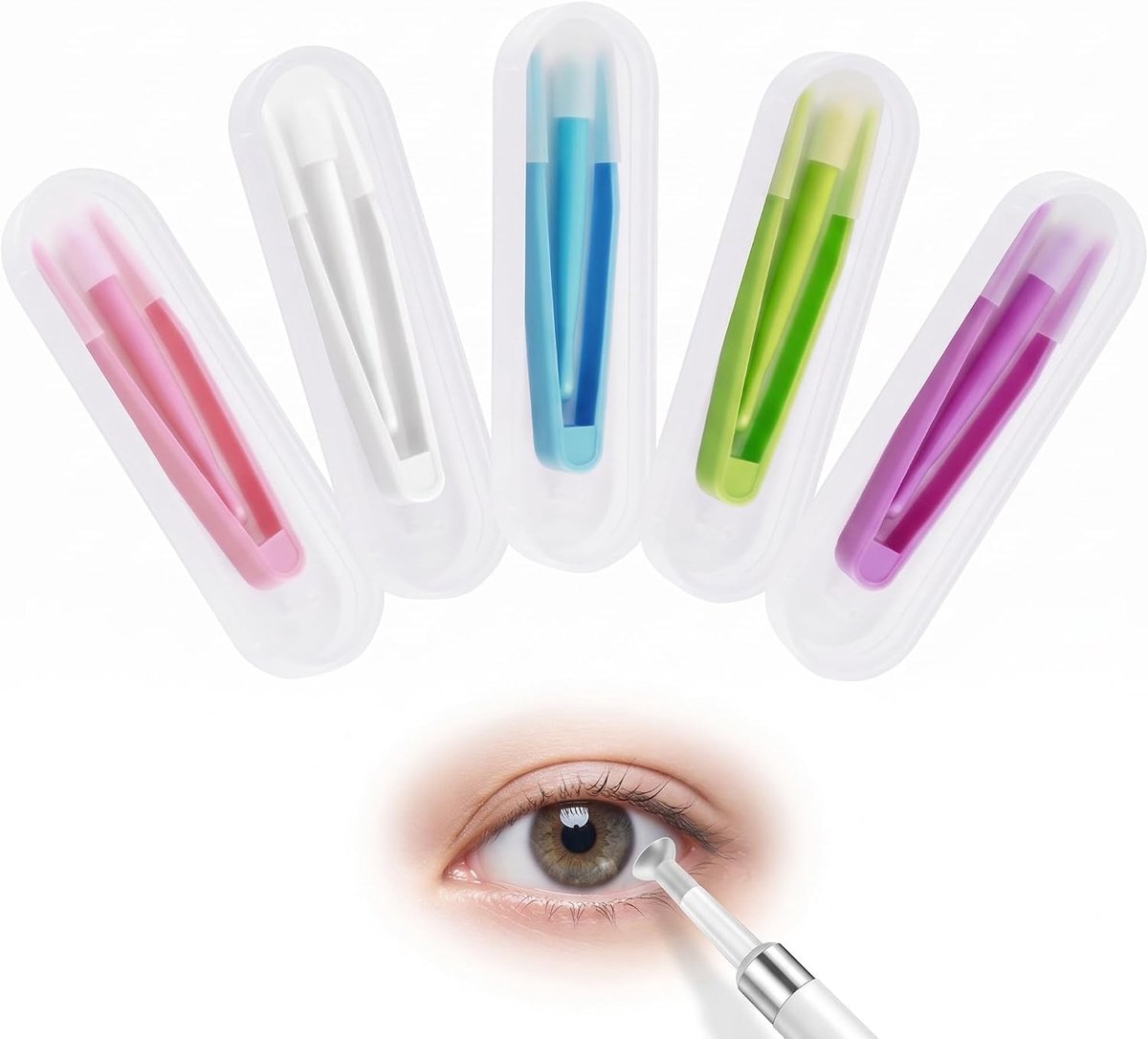 Contactlenzen inbrenger set - 5 stuks pincet en zuignap - hypoallergeen siliconen - hygiënisch lenzen indoen - ShopVlot
