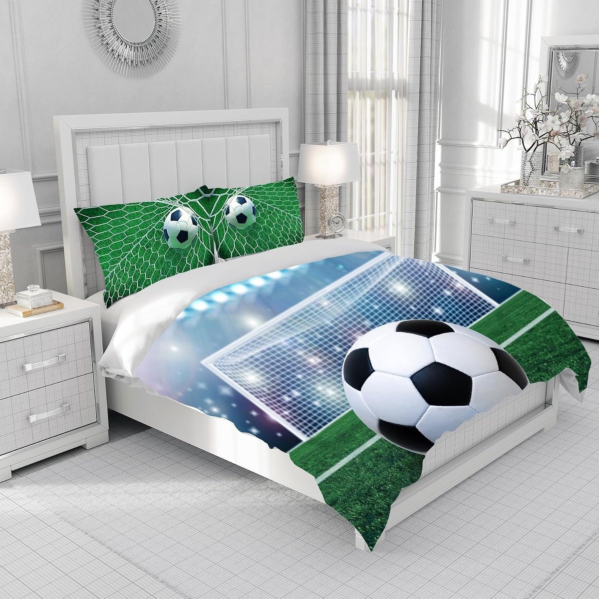 3D-voetbalbeddengoedset 135 x 200 cm - zachte microvezel - ademend en huidvriendelijk - ideaal voor kinderen - ShopVlot