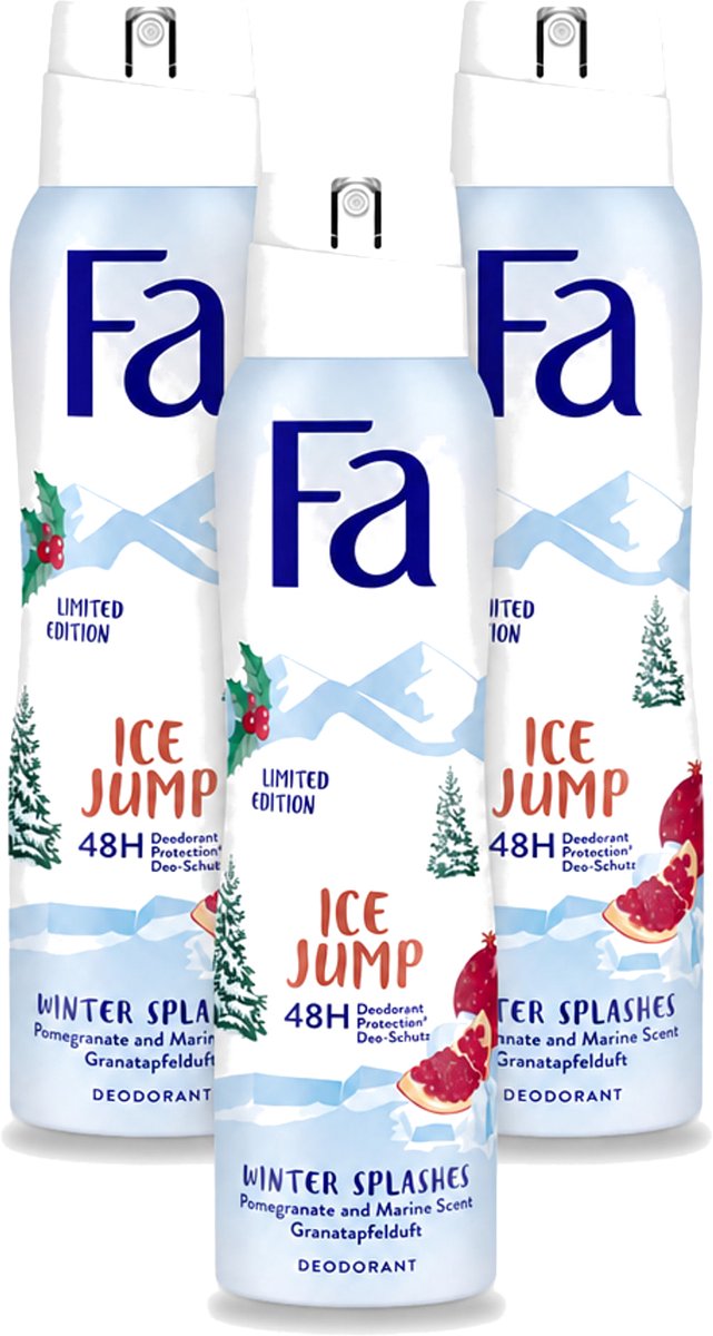 3 x Fa - Deodorant Spray - Winter Splashes Ice Jump - Koel - 48 uur Bescherming - 150 ml - Bulkverpakking - 3 stuks