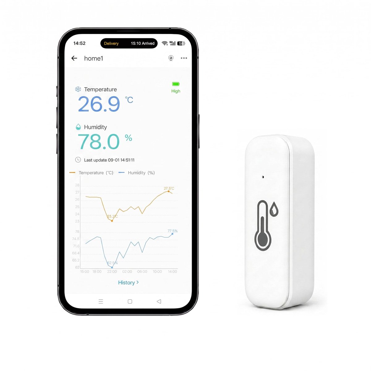Temperatuur- en vochtigheidssensor - 2,4 GHz wifi - eWelink-app - eenvoudig te bedienen - ShopVlot