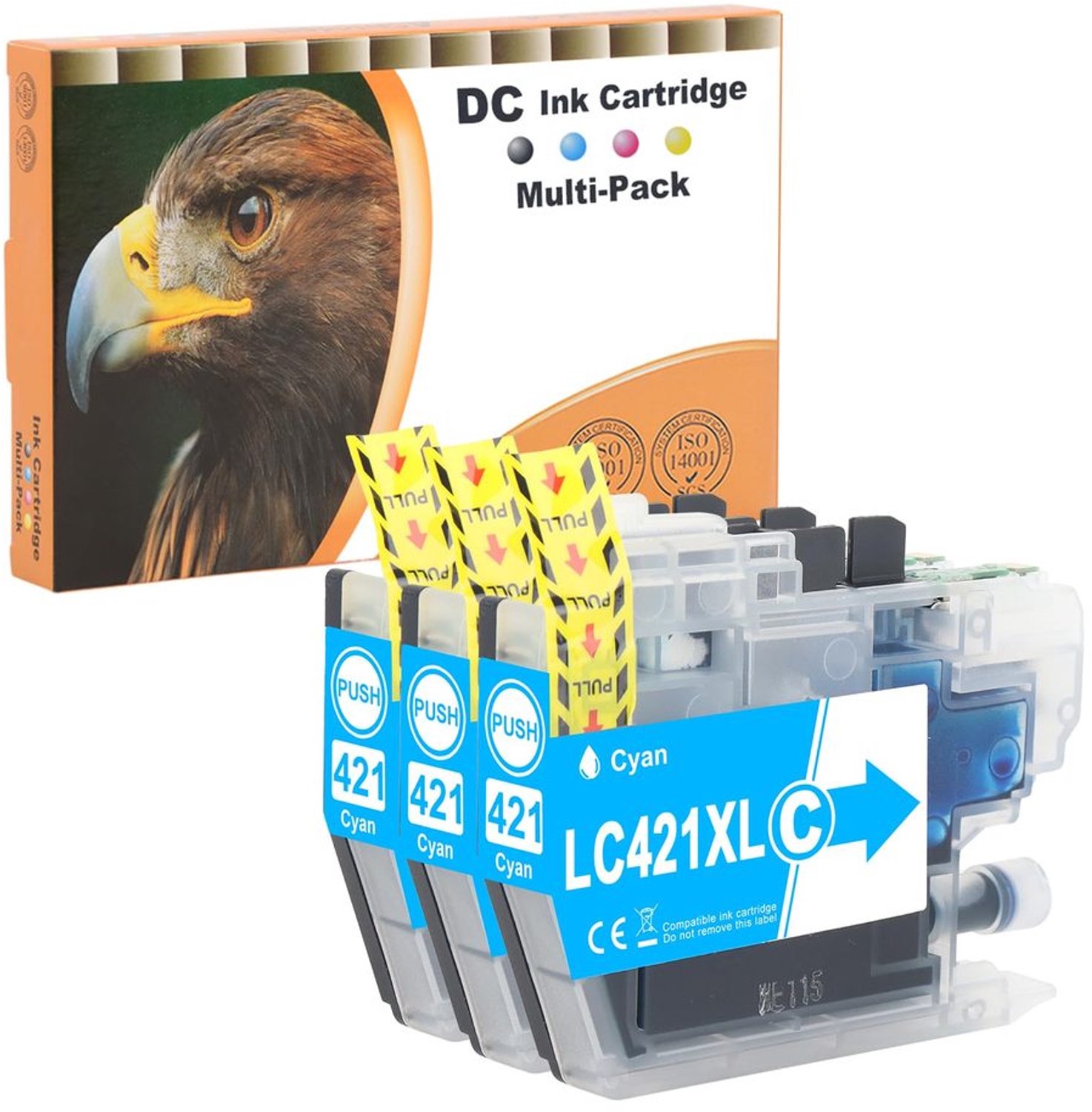 Inktcartridges Compatibel met Brother LC421 XL, Multipack (Cyaan, 3 stuks)