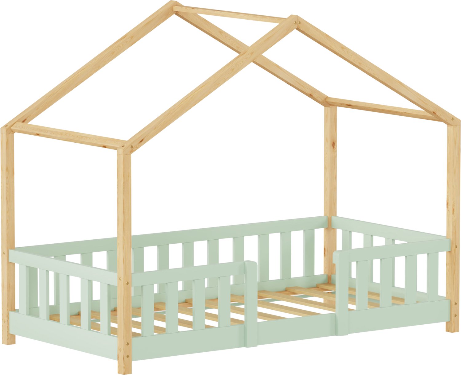 Kinderbed Treviolo huisbed 80x160 cm mintgroen en naturel [en.casa]