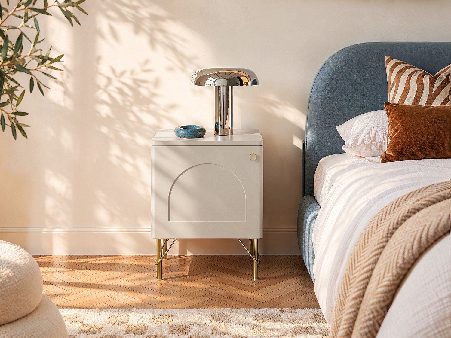 Vente-unique Nachtkastje rechterzijde 1 deur - Beige en Goudkleurig ALOBARA Beige, Goudkleurig