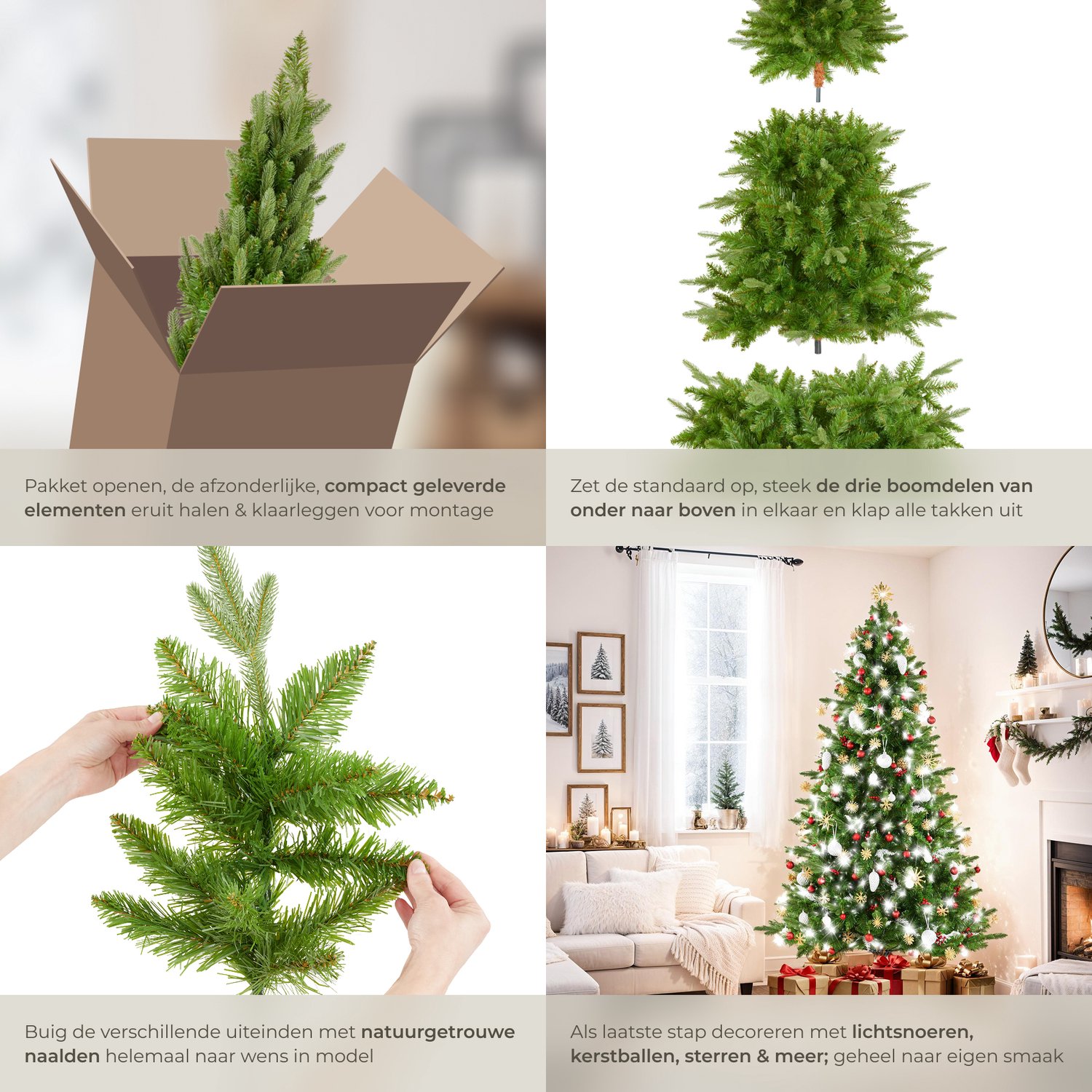 tectake® Kunstkerstboom Cupid - Natuurgetrouwe uitstraling met flexibele takken - Dichte diepgroene naalden - Snelle opbouw met steeksysteem - Inclusief inklapbare standaard - 180cm - 545 takken – foto 6