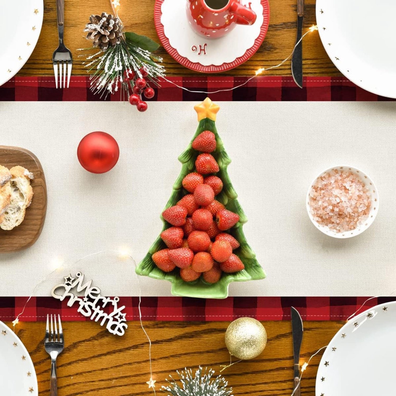 Kersttafelloper – L-33x275cm– Decoratieve tafelloper met opdruk – Feesttafelloper – Feestelijke decoratie voor de eettafel – Met kerstmotieven – Geschikt voor kerstfeesten in de winter en feestelijke decoratie in huis, keuken en eetkamer – foto 4