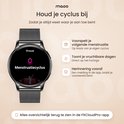 Horloge toont menstruatiecyclus en vruchtbare dagen, met herinneringsfuncties in de FitCloudPro-app.