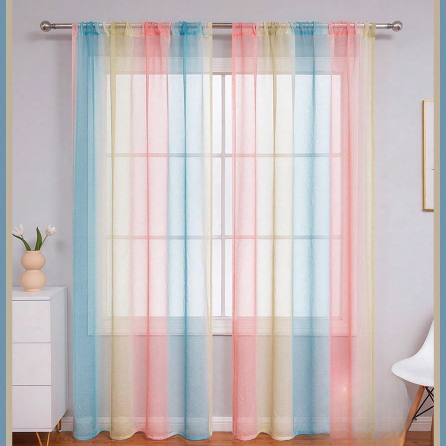 2-delige set halfdoorzichtige gordijnen met kleurverloop, 150x180 cm