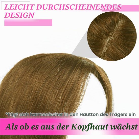 Haarstukken voor vrouwen, echt haar, topper voor dun haar, onzichtbare opvulling, handgeknoopt, Zwitserse kantbasis, zonder pony, realistische haarlijn, lichtbruin — afbeelding 5