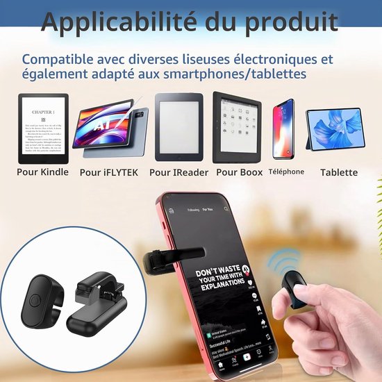 Page Turner - Afstandsbediening voor e-readers - E-Reader Paginaomdraaier - Bluetooth Remote &Clip -paginaomslaande ring - opklikbare clicker -Draadloze Afstandsbediening - Stil & Compact - Geschikt voor Kindle, Kobo, iPad &Tablets -Handsfree Lezen — afbeelding 3