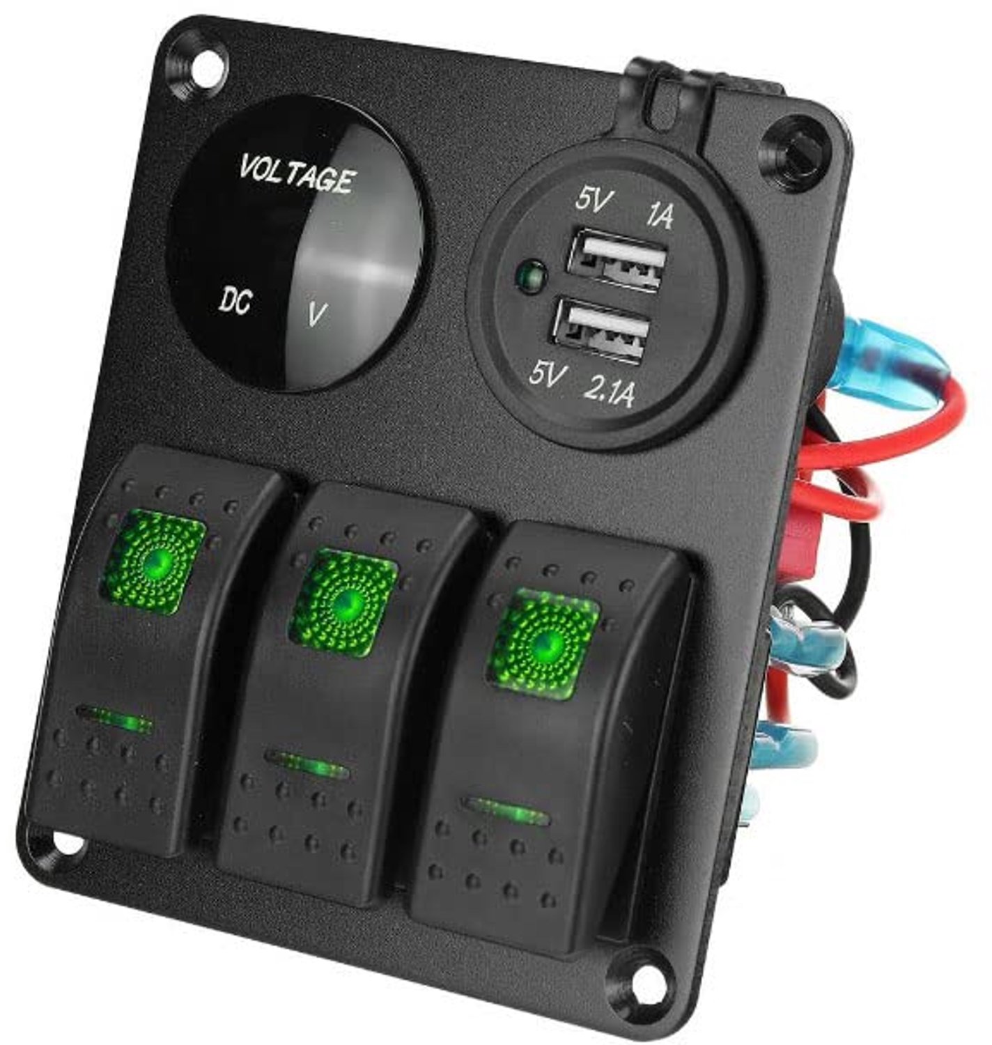 Dual USB Socket - 3 Gang Schakelpaneel - Geschikt voor Boot en Auto - Zwart - LED Indicator - Ideaal voor Navigatie en Opladen