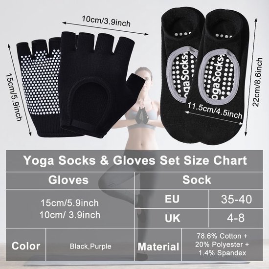 Set van 2 Pairs Antislip Yoga Handschoenen en Sokken — afbeelding 2