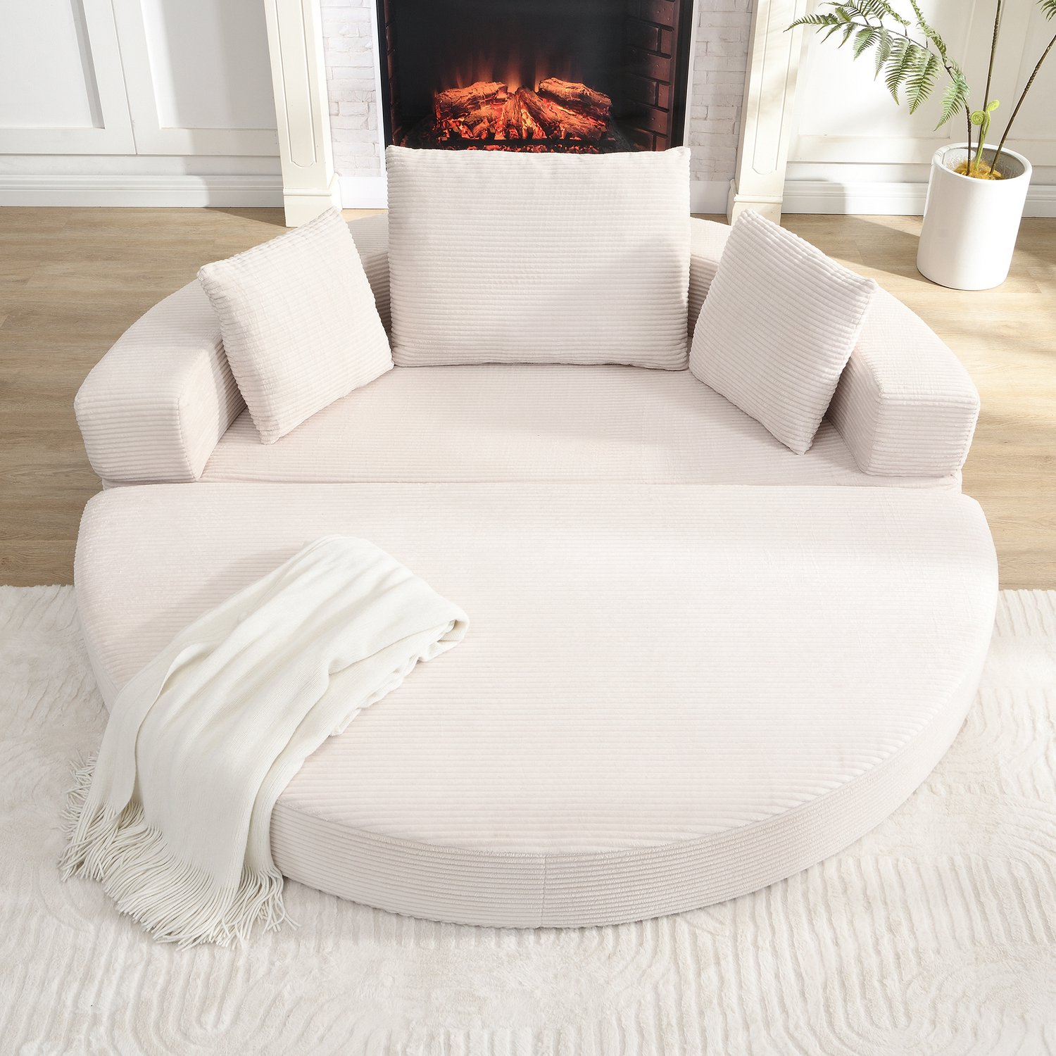 CHICFURN Slaapbank - Opvouwbaar 2-in-1 - Halfrond - Lichtbeige