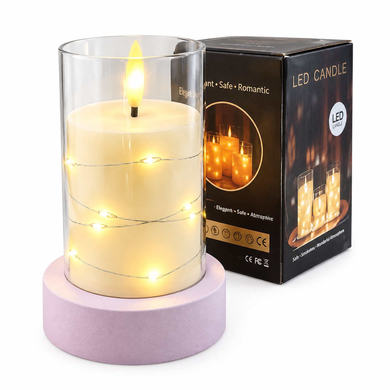 SWGOTA led kaarsen: kaarslamp met lichtsnoer, 7,5 x 12,5 cm, warm licht en vlamvorm, zonder batterijen Bruin