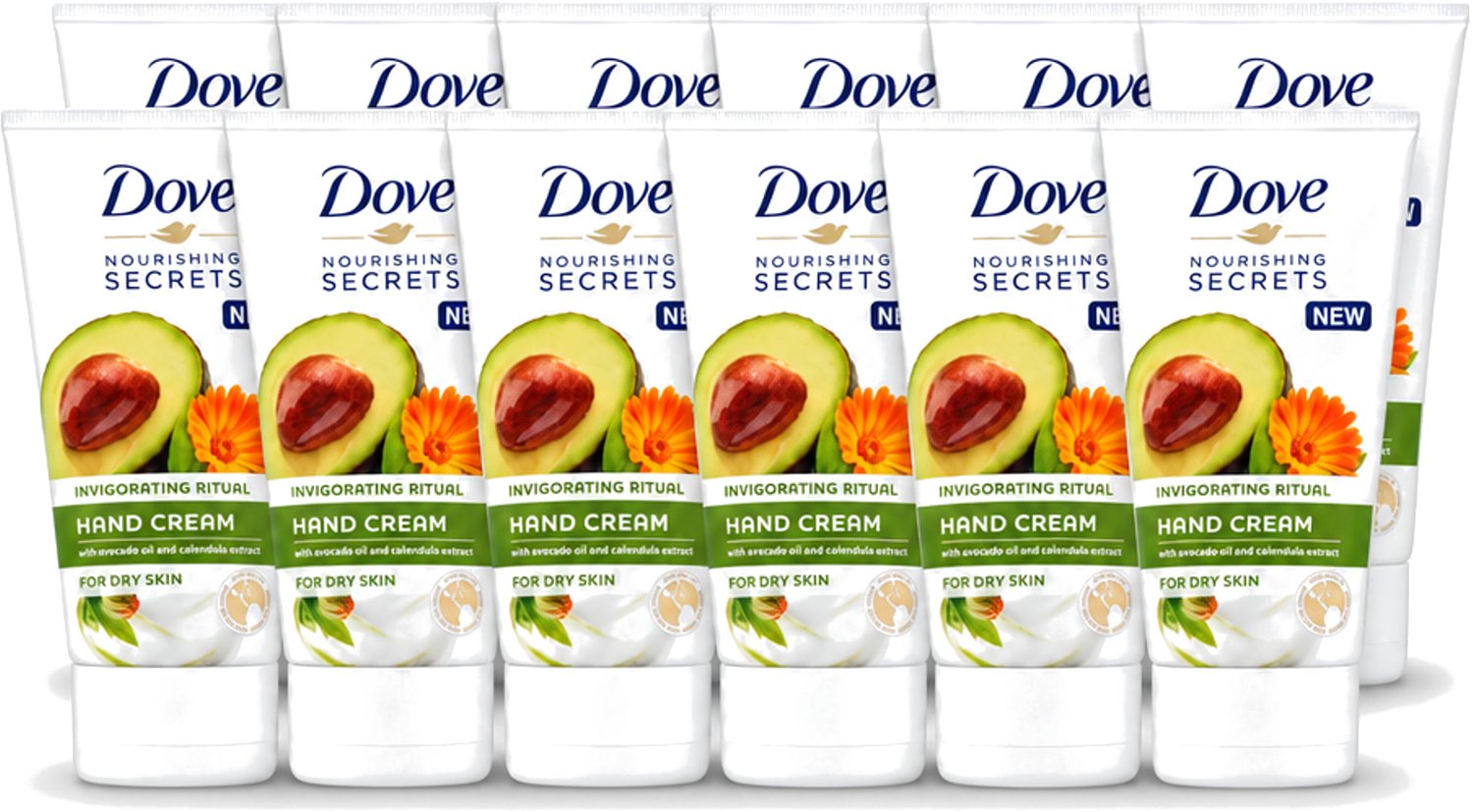 12 x Dove Nourishing Secrets - Handcrème - Avocado olie & Goudsbloem extract - Droge huid -75 ml - Voordeelverpakking - 12 stuks
