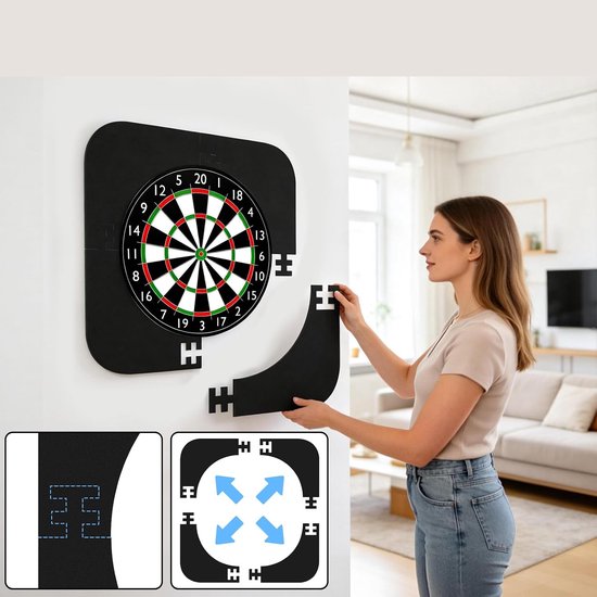 Dartbord Omlijsting 66 cm Vierkant En 2,5 cm Dik – 4-Delige Montage En Zonder Bevestigingsmateriaal – Wandbescherming Voor Thuis, Club En Bar – Zwart van JIMUYU — afbeelding 3