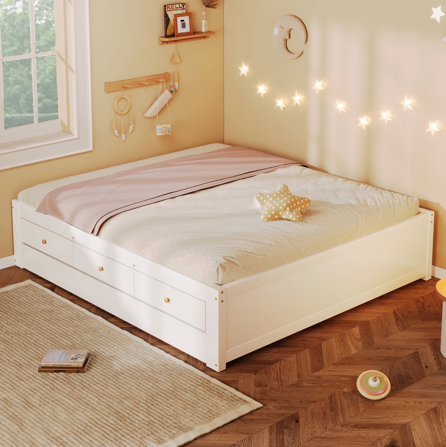 STILVORA Bed 140x200 cm – Met 3 Opberglades – Uitschuifbaar Logeerbed – Voor Slaapkamer Of Logeerkamer – Hout En MDF – Wit – Zonder Matras