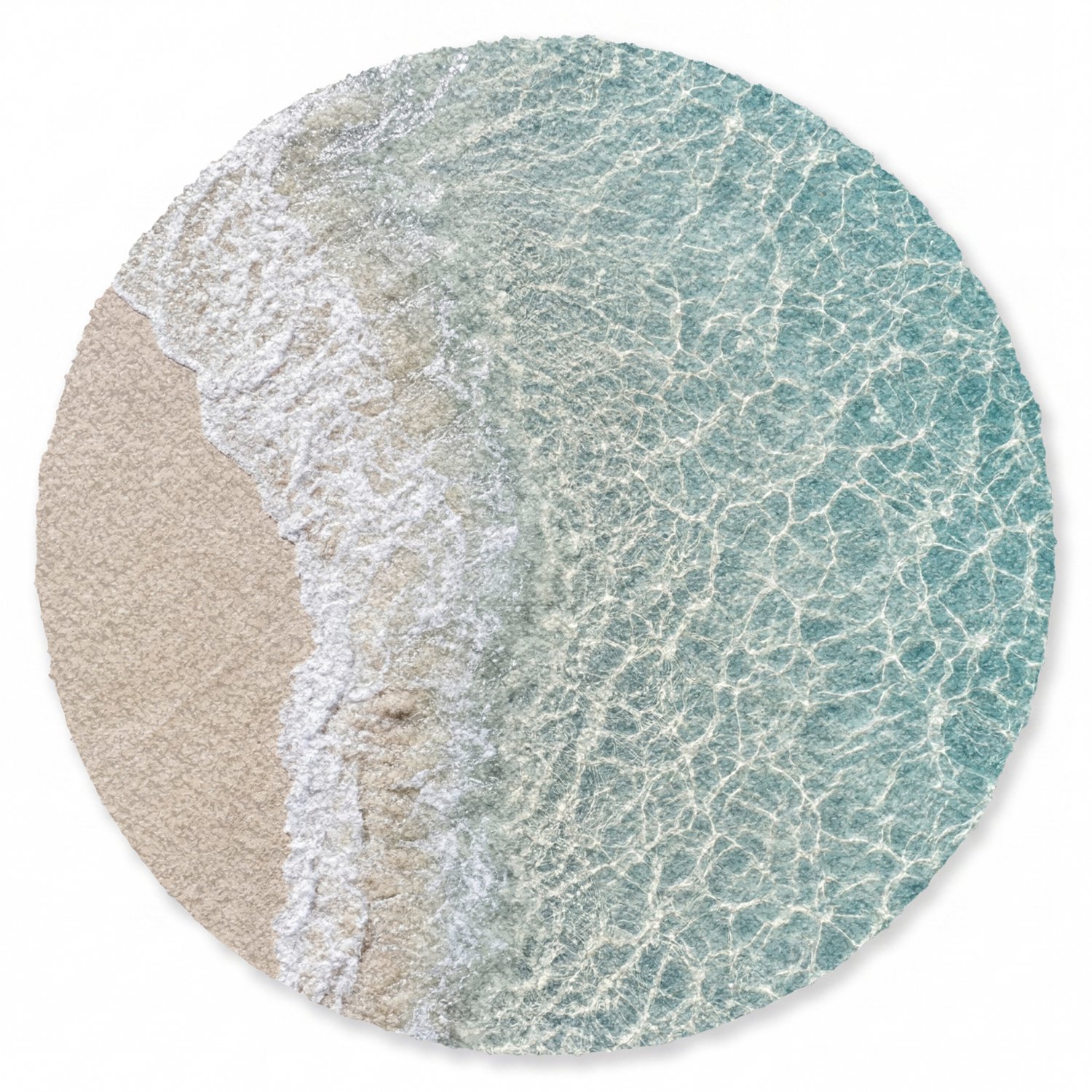 Deurmat rond 120x120 cm - Droogloopmat Kust - Zand - Blauw - Mat voor binnen - Schoonloopmat - Ronde deurmatten met print - Inloopmat