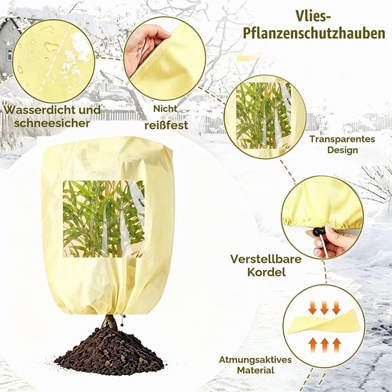 2x Winterbescherming voor planten met kijkvenster, vliesen vorstschutzhoes met koord, winterschutz voor kuipplanten, bomen, struiken en planten in de tuin — afbeelding 4