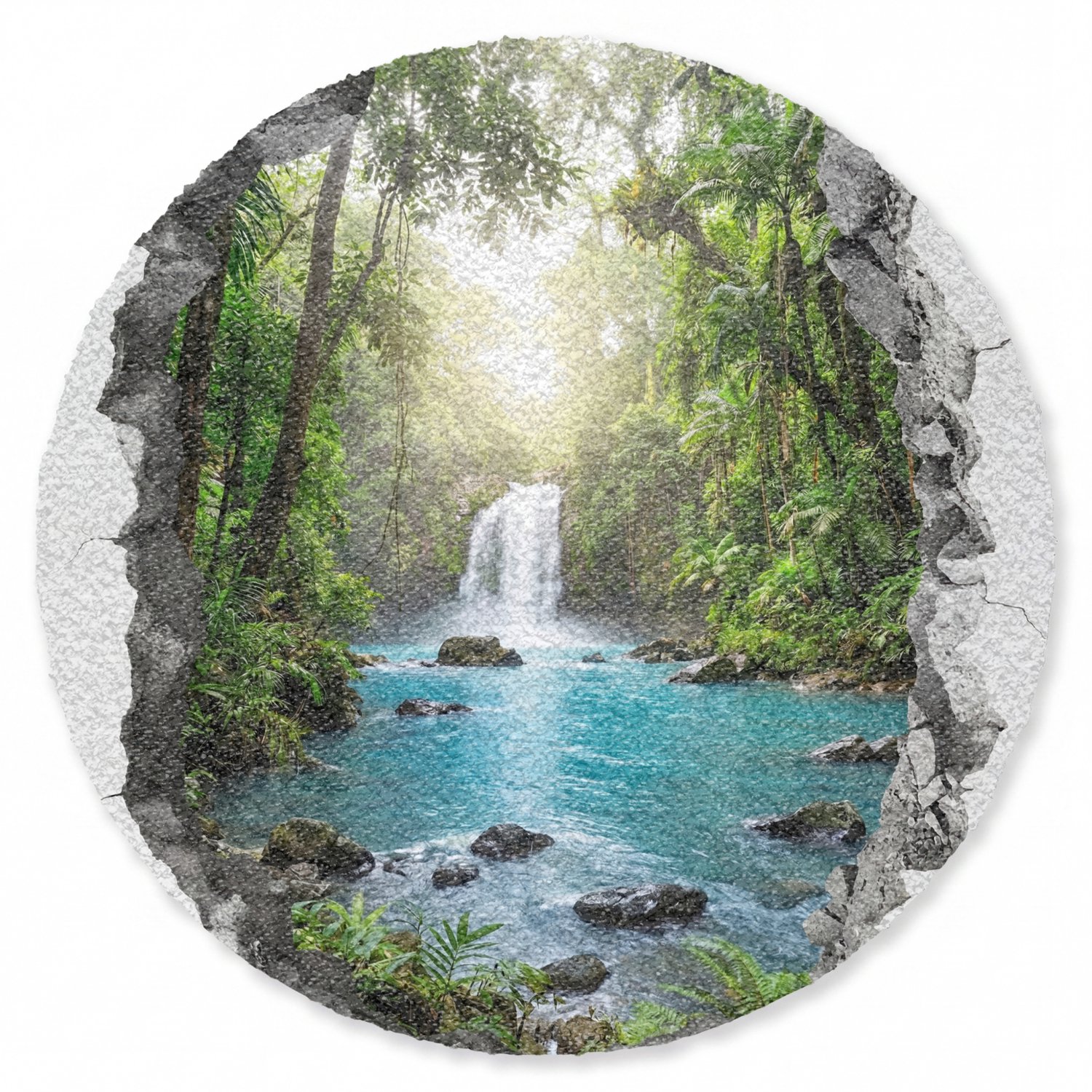 Deurmat rond 120x120 cm - Droogloopmat Waterval - Doorkijkje - Natuur - Mat voor binnen - Schoonloopmat - Ronde deurmatten met print - Inloopmat