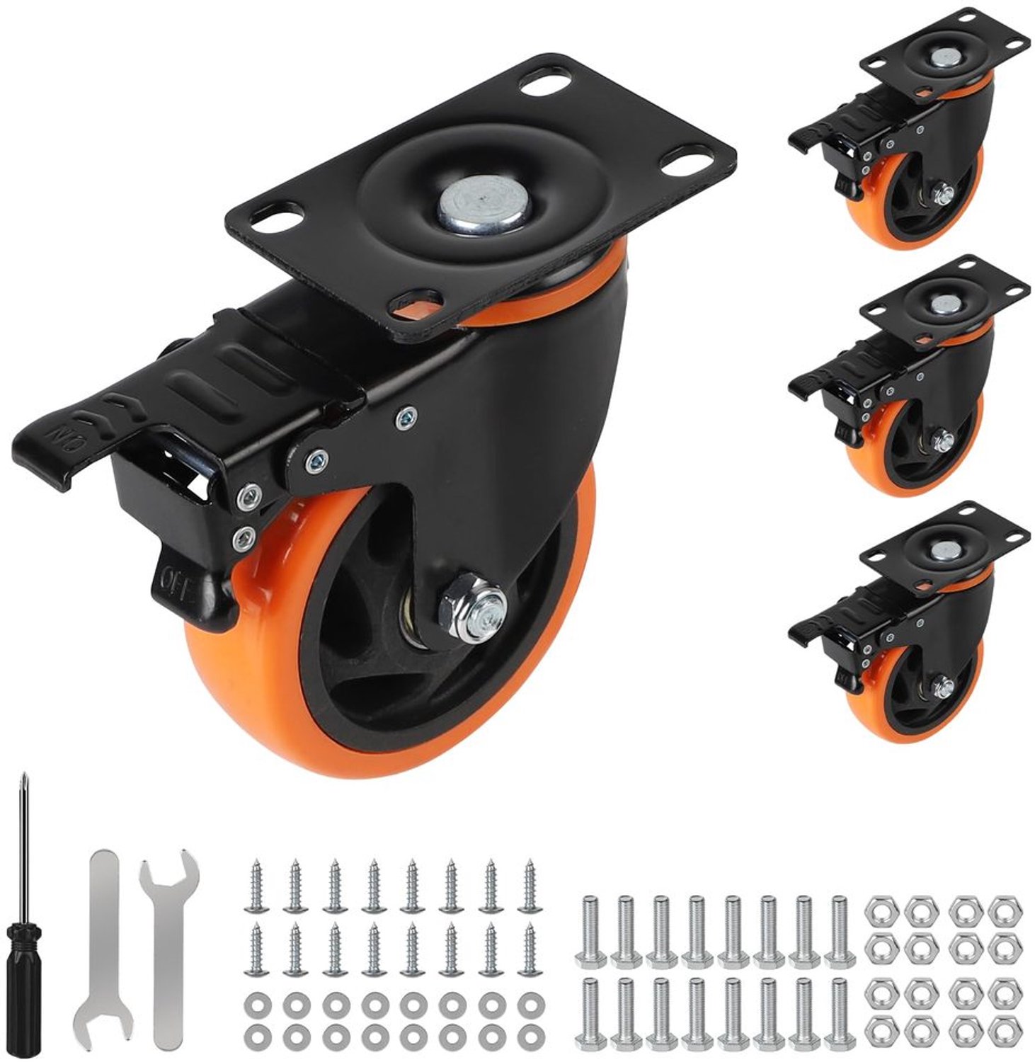 Zwenkwielen met Rem 100 mm voor Meubels (Set van 4)