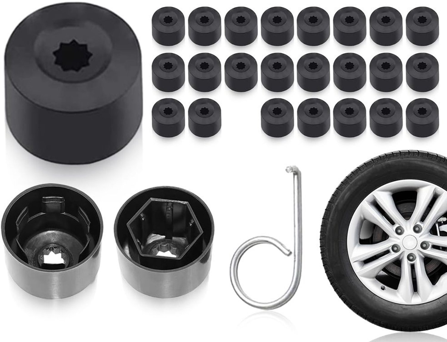 Wielboutdoppen 17 mm - 23 Stuks - Diefstalbeveiliging/Normale Wieldoppen - Hoogwaardig Kunststof - Geschikt voor VW/Audi - Inclusief Verwijdergereedschap