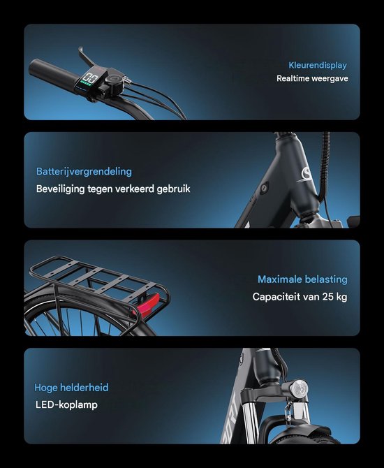 ONESPORT OT12 PRO Elektrische stadsfiets - 65 km actieradius -36V 13Ah Accu– Lage instap frame - 250W motor - Shimano 7 versnellingen - LCD - Grijs — afbeelding 4