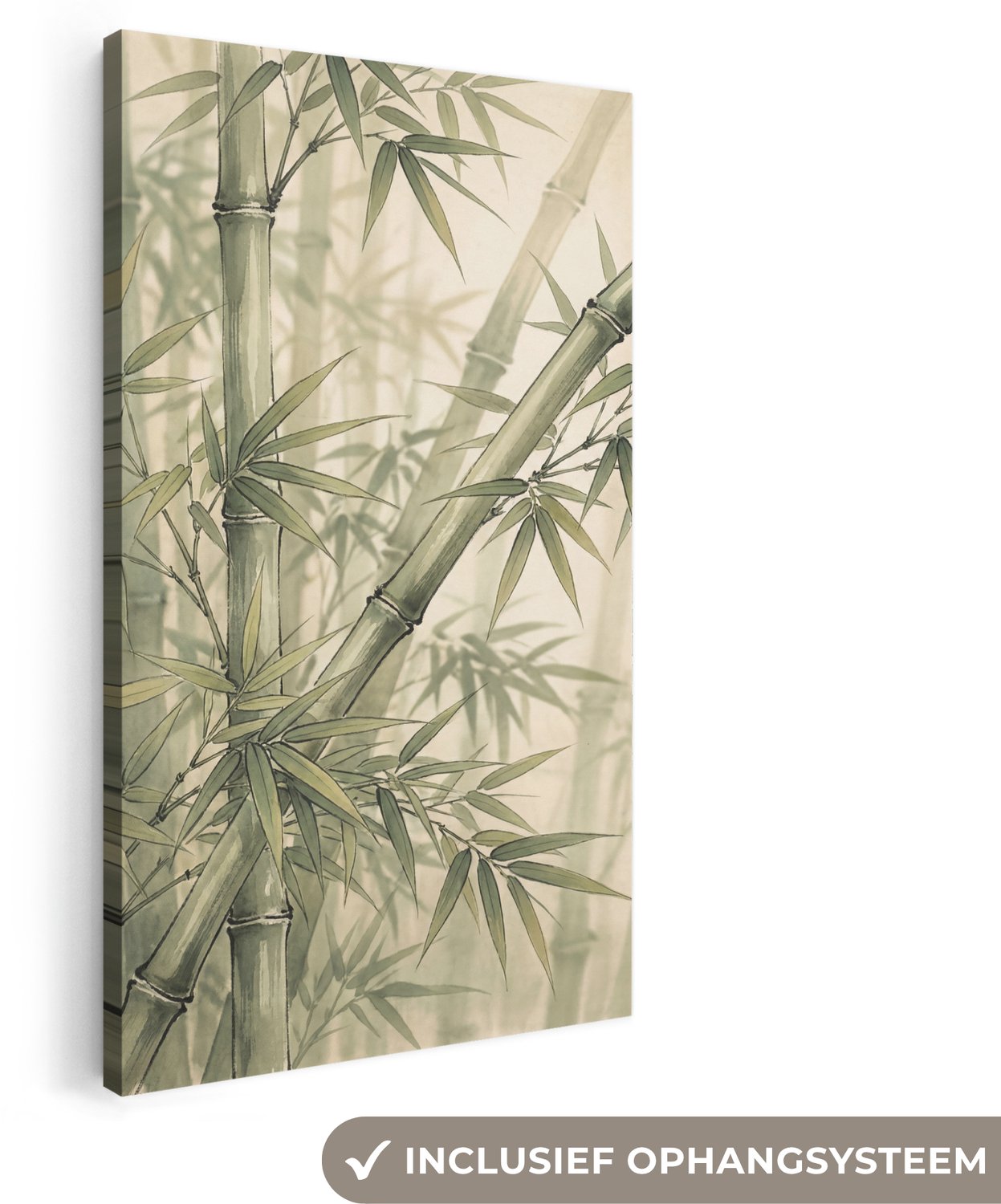 Canvas schilderij 20x40 cm - Exclusieve wanddecoratie Bamboe - Bladeren - Aziatisch - Groen - Natuur - Muurdecoratie woonkamer - Slaapkamer decoratie - Kamer accessoires - Schilderijen op canvas