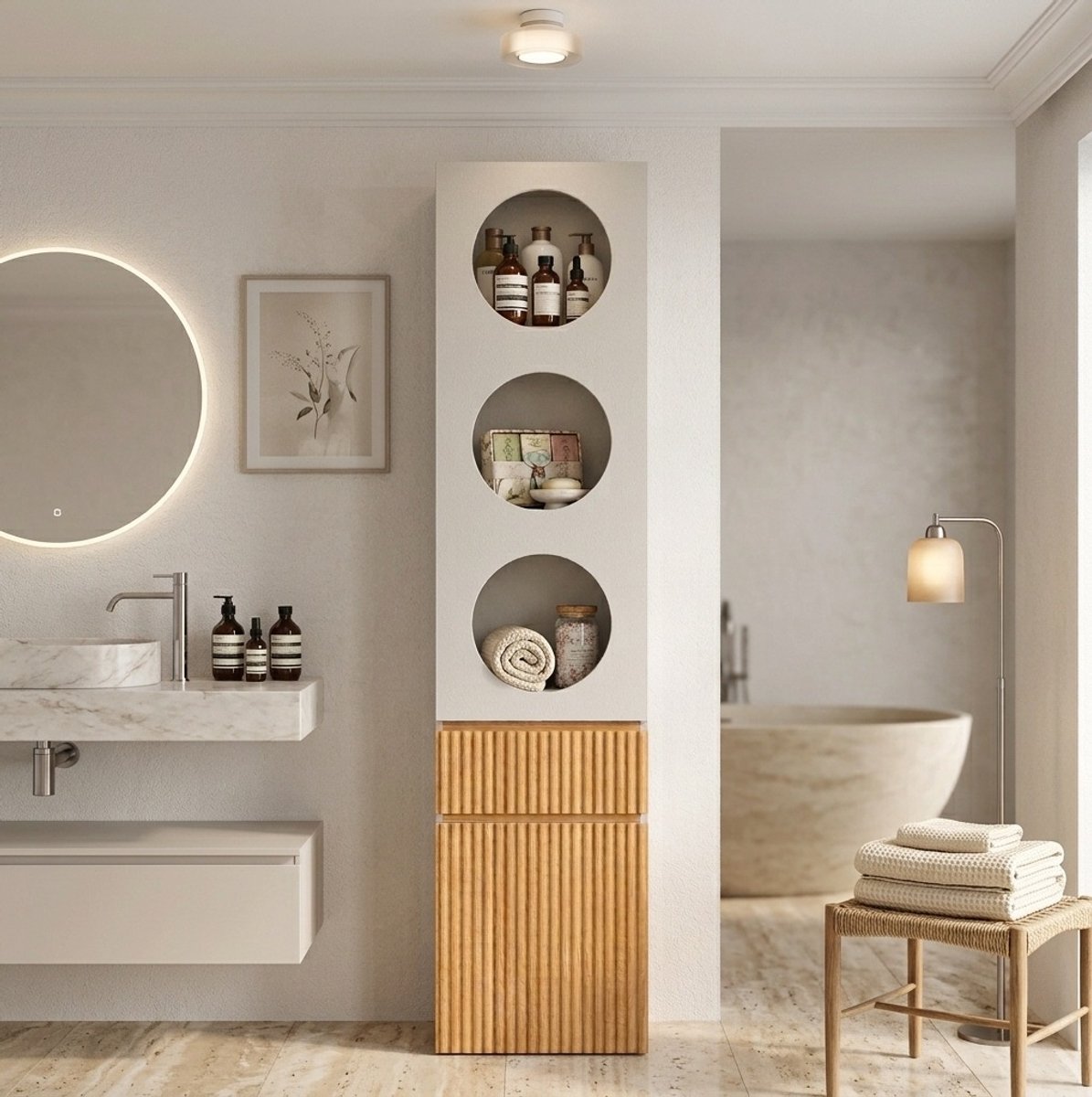DESMIU Kledingkast - Smalle Hoge Kast Met 2 Deuren En Lade - Voor Badkamer En Slaapkamer - MDF En Spaanplaat - 45x50x200 Cm - Lichtgrijs Naturel Lichtgrijs en naturel