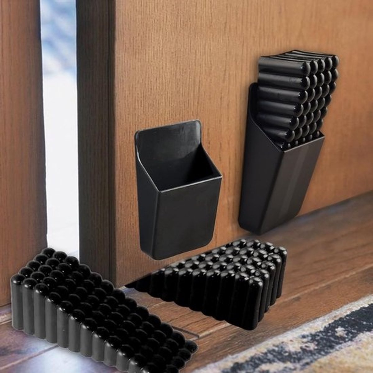 4 stuks rubberen deurstopper wiggen - zwart - anti-slip voor alle vloeren binnen
