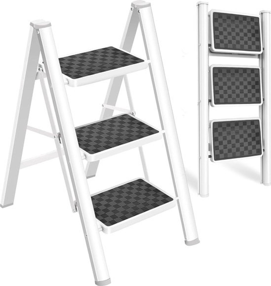3 treden inklapbare trappenladder met antislippedaal 150 kg capaciteit wit