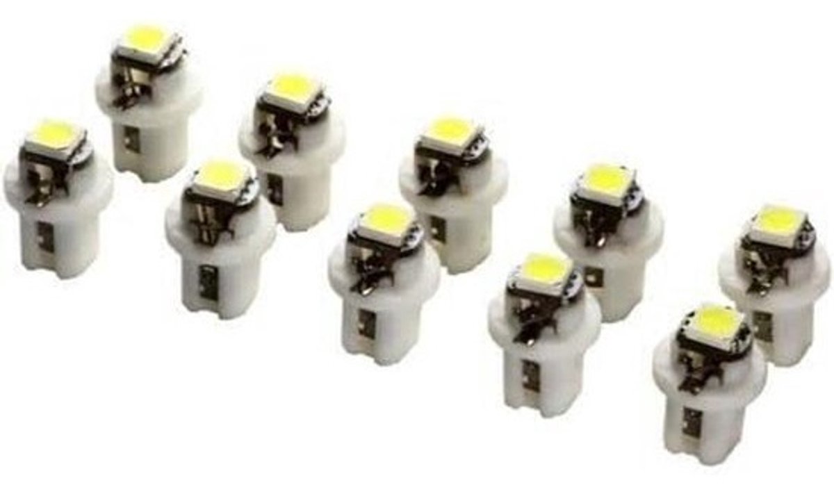 Set van 10x B8.5d LED-verlichting - Wit dashboard en instrumentenpaneel - BAX10D interieurverlichting, 5050 SMD