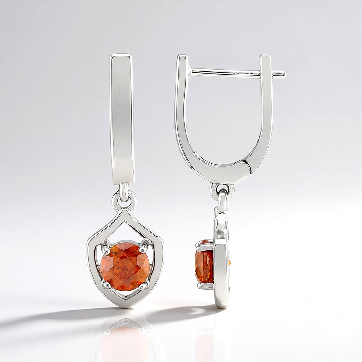 Cavill - Zilveren Huggie Oorbellen - 925 Sterling Zilver Gerhodineerd - 1,156 ct Spaanse Sfaleriet - Elegante Oranje Oorbellen - Bladmotief