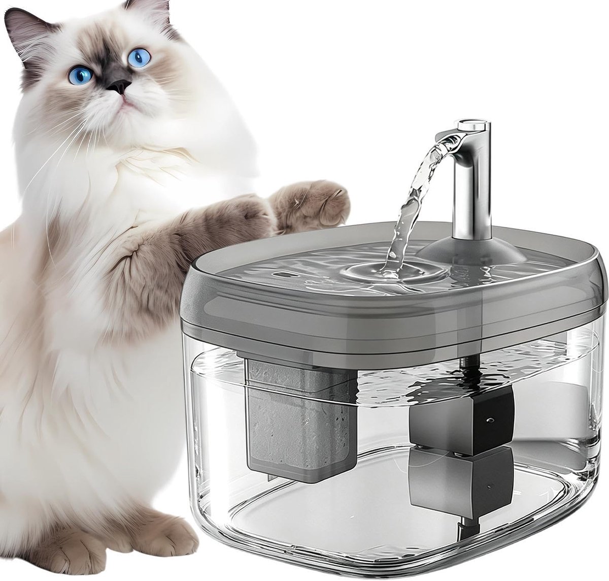 Waterfontein voor katten, drinkbak, transparant, voor dieren, 1500 ml