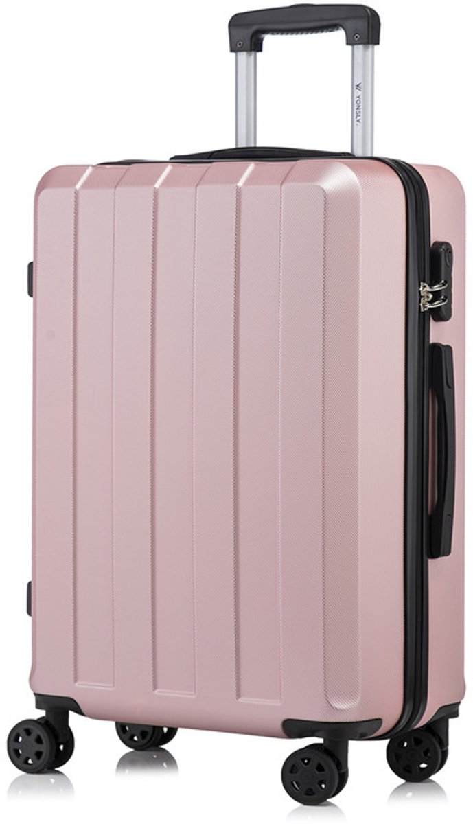 YONSLY Handbagage Koffer - 66cm - 66 L - Cijferslot- 360° Draaibare Wielen - Trolley- 66 x 43 x 26 cm - Roségoud