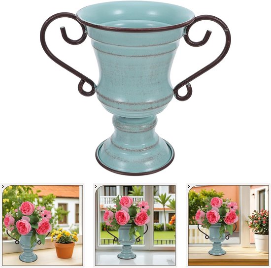 Vintage Metalen Bloempot met Handvat Retro Ijzeren Plantenbak met Verweerde Afwerking Rustieke Farmhouse Vaas voor Tuin Veranda Interieurdecoratie — afbeelding 2