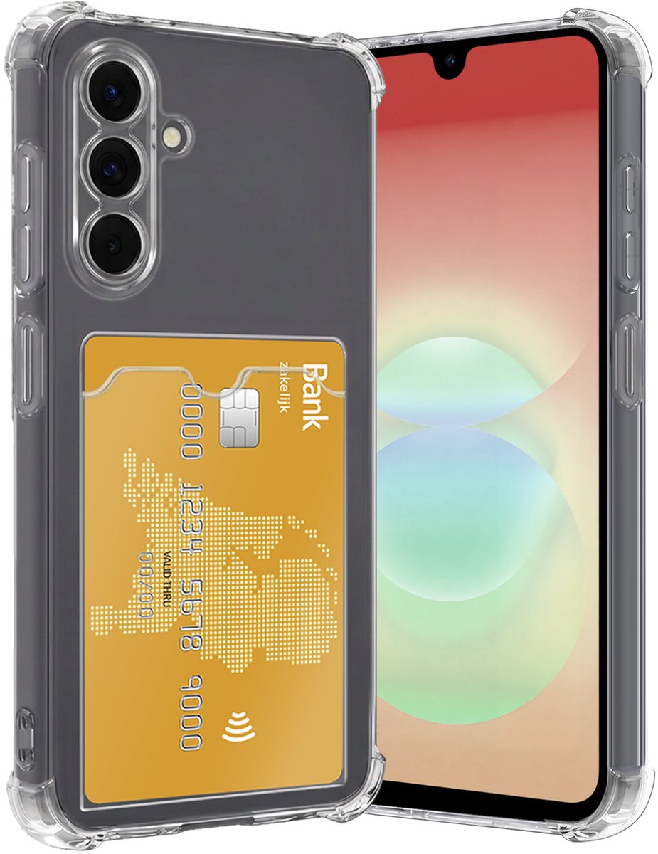 Hoes - Geschikt voor Samsung Galaxy A18 - Met Pashouder en Kaarthouder - Telefoon Hoesje Shockproof - Siliconen Case - Back Cover - Shock Proof - Pasjes Houder - Transparant