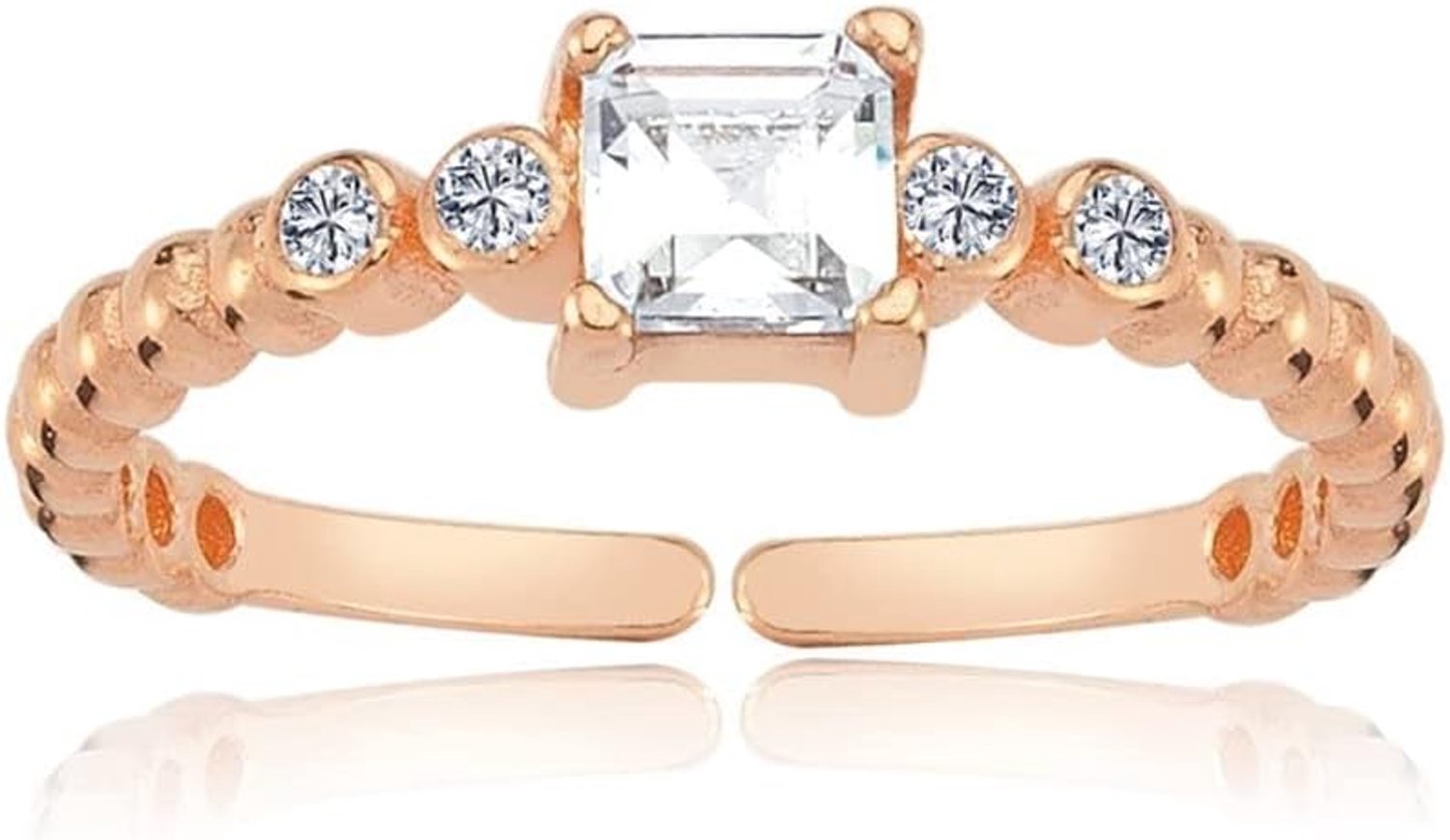 Roségoud Gekleurde Zilveren Ring met Vierkante Synthetische Smaragd en Zirkonium