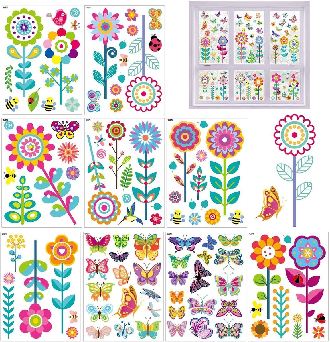 Raamstickers voor kinderen, huisdecoratie, bloemen, statische vlinders, lentestickers voor , voor thuis, slaapkamer, douche, speelkamer, klaslokaal, deur en spiegel