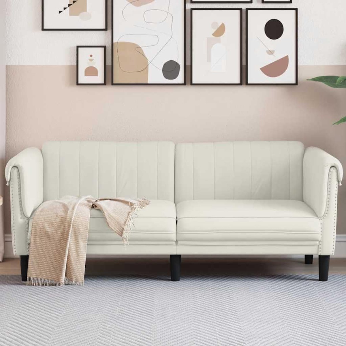 2-zits sofa crème fluweel modern design zachte stof comfortabel zitgevoel stabiele poten luxe woonkamer bank
