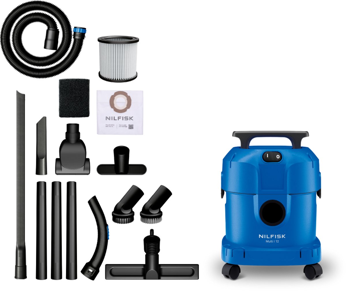 Nilfisk Multi I 12 Car Cleaning Nat- & Droogzuiger 1100W - 12L Auto Stofzuiger met Blaasfunctie - Inclusief Auto Accessoireset