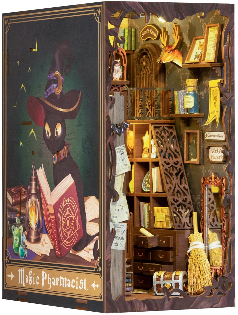CuteBee Book Nook - Modelbouw - Houten 3D Puzzel - DIY Bouwpakket Volwassenen en Volwassenen - Boekensteun - Boekenhouder - The Magic Pharmacist — afbeelding 7