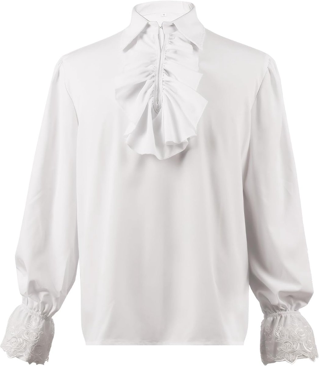 Middeleeuws vintage kostuum ruches hemd heren, piratenhemd voor heren, Halloween carnavalskostuum klassiek retro renaissance gekrulde tops bevat riem