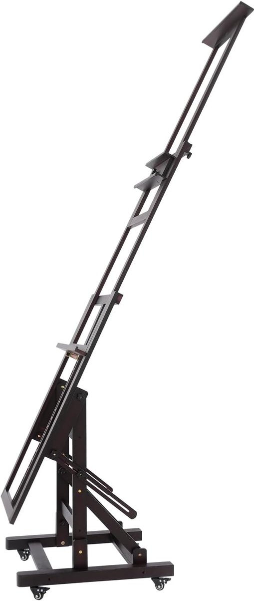 Schildersezel van hout, instelbaar, 140-300 cm, groot, met wielen, horizontaal en verticaal schilderen, voor schilderen, kunstenaars en volwassenen, belastbaar tot 10 kg (donkerbruin) — afbeelding 3