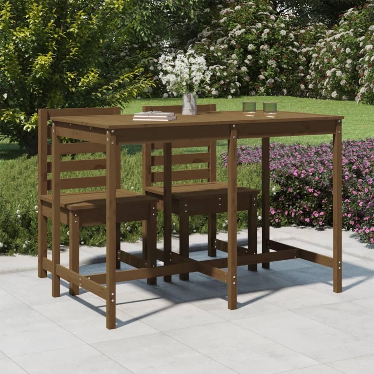 Honingbruin, 159,5 x 82,5 x 110 cm, massief grenen, patiotafel, tuinlounge-tafel, balkon, eettafel, buitentafel voor tuinen, terrassen, balkons