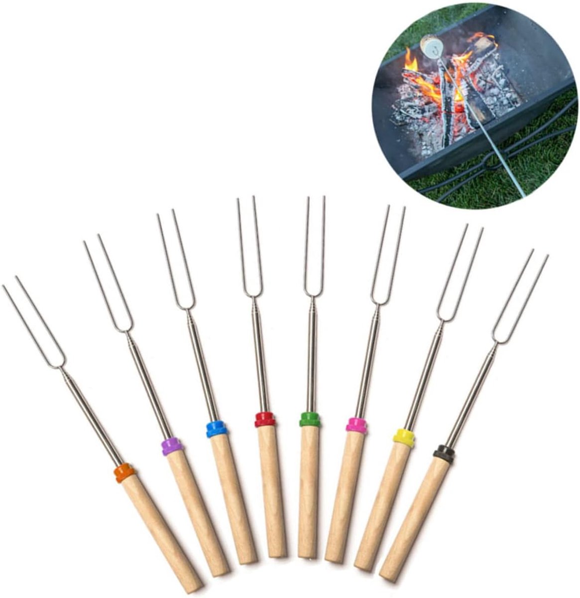 1stuk Telescopische Roestvrijstalen Grillvork Met Houten Handvat Voor Hotdogs Marshmallows Groenten Voor Kampeeruitjes Tuin-bbq Kleur Willekeurig