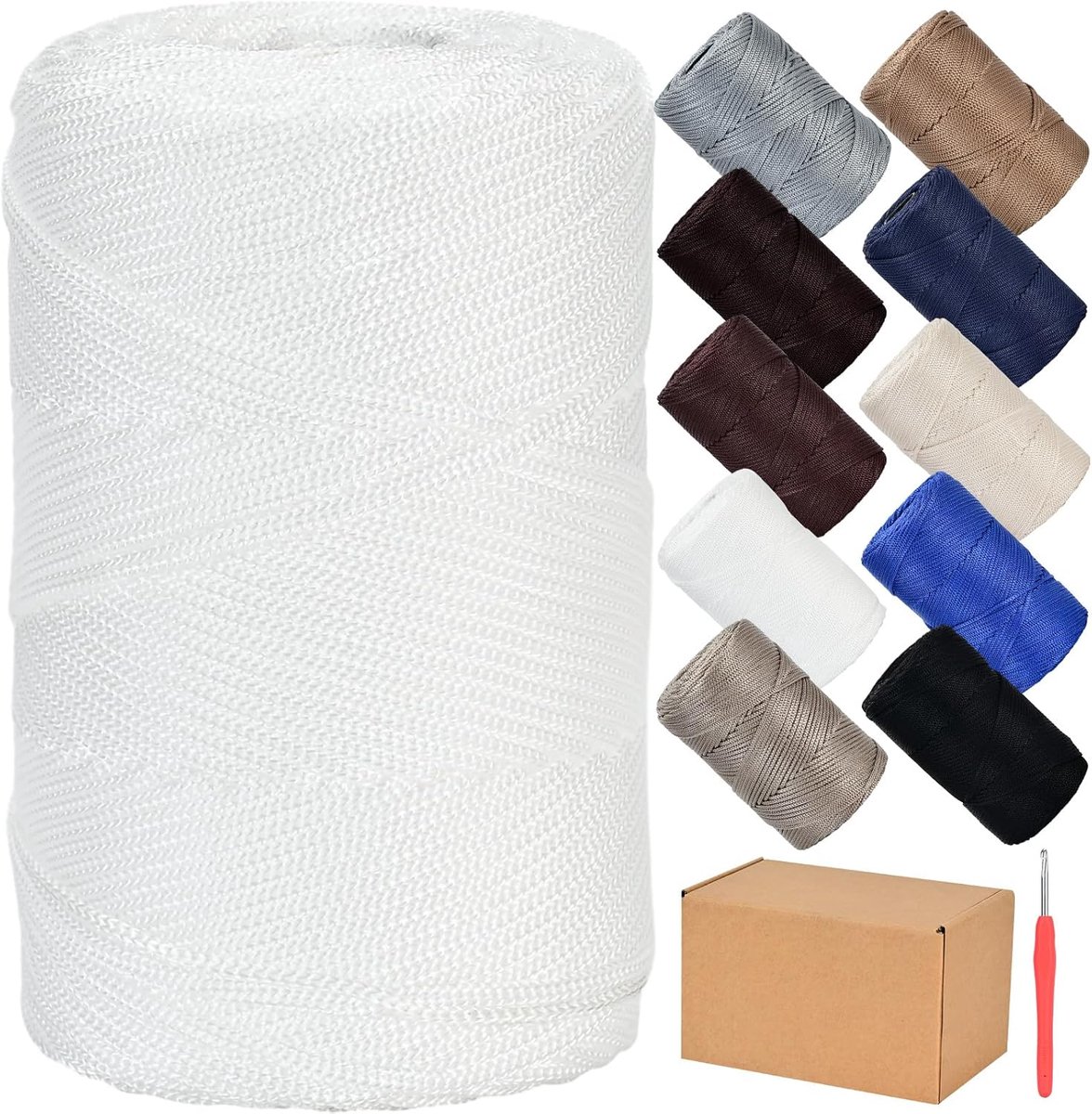 Garen, 3 mm x 225 m, voor haken en macramé, tassen, katoenen koord, polyester, bakkersgaren, katoenen garen, gevlochten textielgaren, manden, gemakkelijk garen (28,1 stuks)
