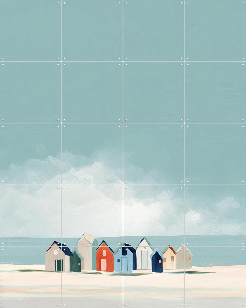 IXXI Beach Houses, Branka Kodžoman - 80 x 100 cm - Gratis ophangtool - Grote wanddecoratie en posters - Illustraties, Slaapkamer, Strandhuis