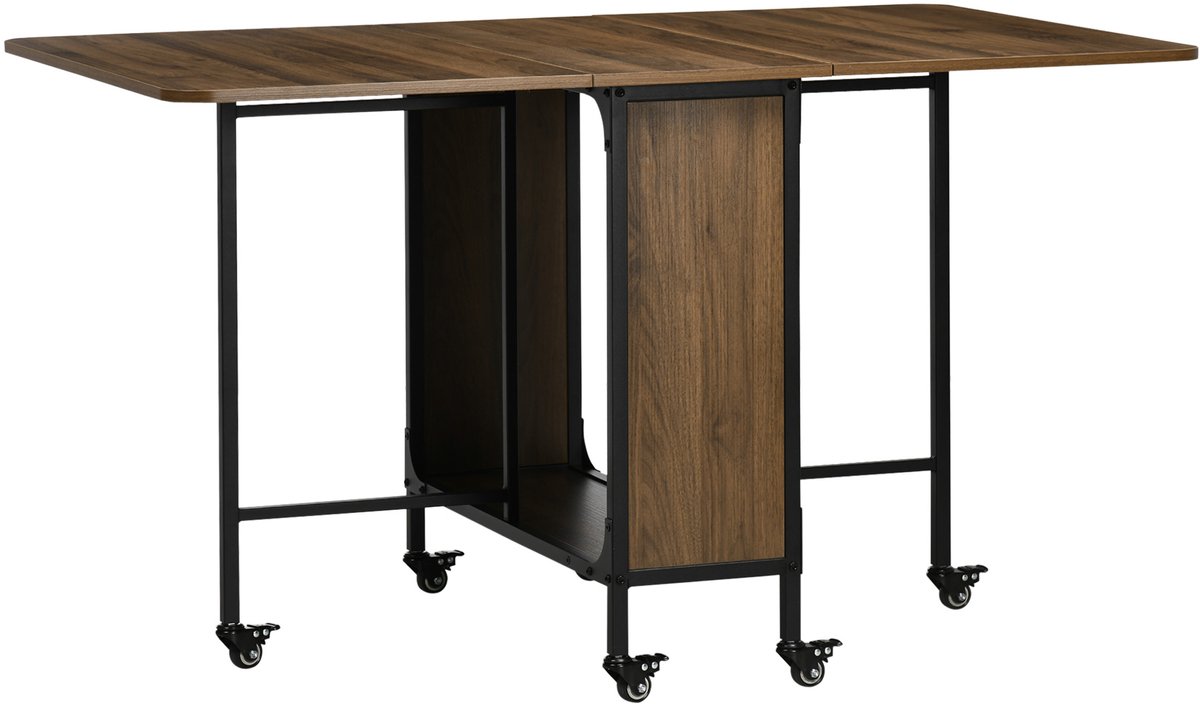 Homona Klapbare eettafel - Met opbergruimte en 6 wielen - 130 x 80 x 74 cm - Bruin