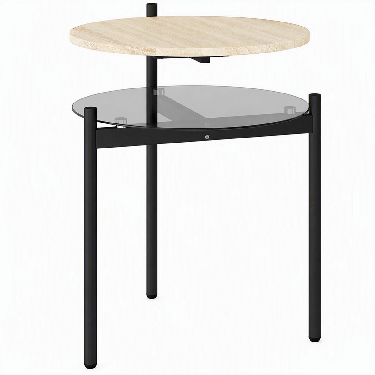 Homona Bijzettafel met glazen blad - Met verstelbare poten - 41,8 x 39,8 x 53,5 cm - Eikenlook/Zwart